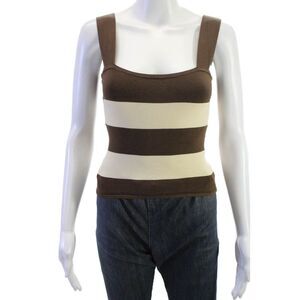 Posse Women Cropped Striped Square Neck Brown Sleeveless Tank 90s Size S
